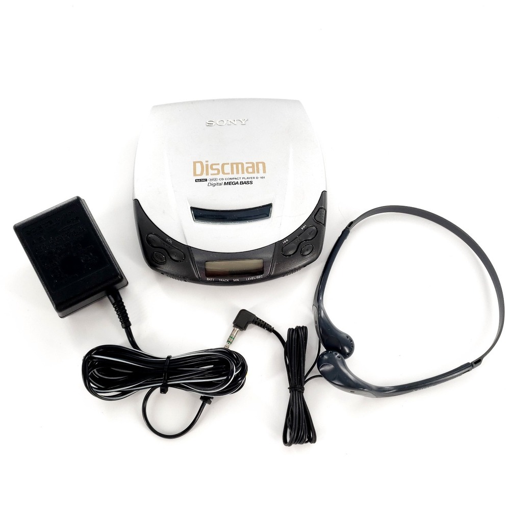 Sony Discman D-191 Portable CD Player w/ MDR-W08 Headphones & Adapter Tested